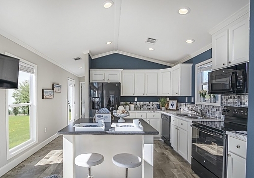 Interior dining room and kitchen tiny home in Red Bird, OK
