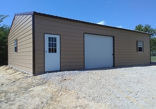 Brown garage with door and window in Frisco, TX