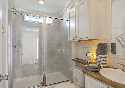  Bathroom & shower of Tiny House in Leonard, OK