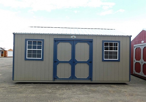 Front view of Gray Side Entry Utility Barn | Glenpool, OK