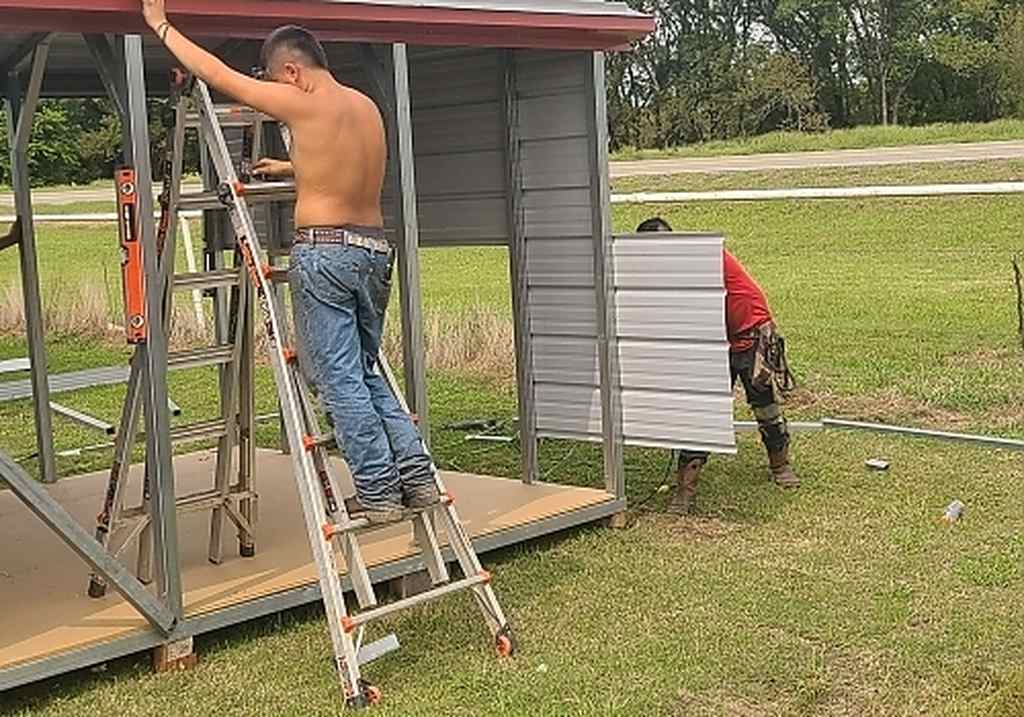 Metal shed installation in Red Bird, OK