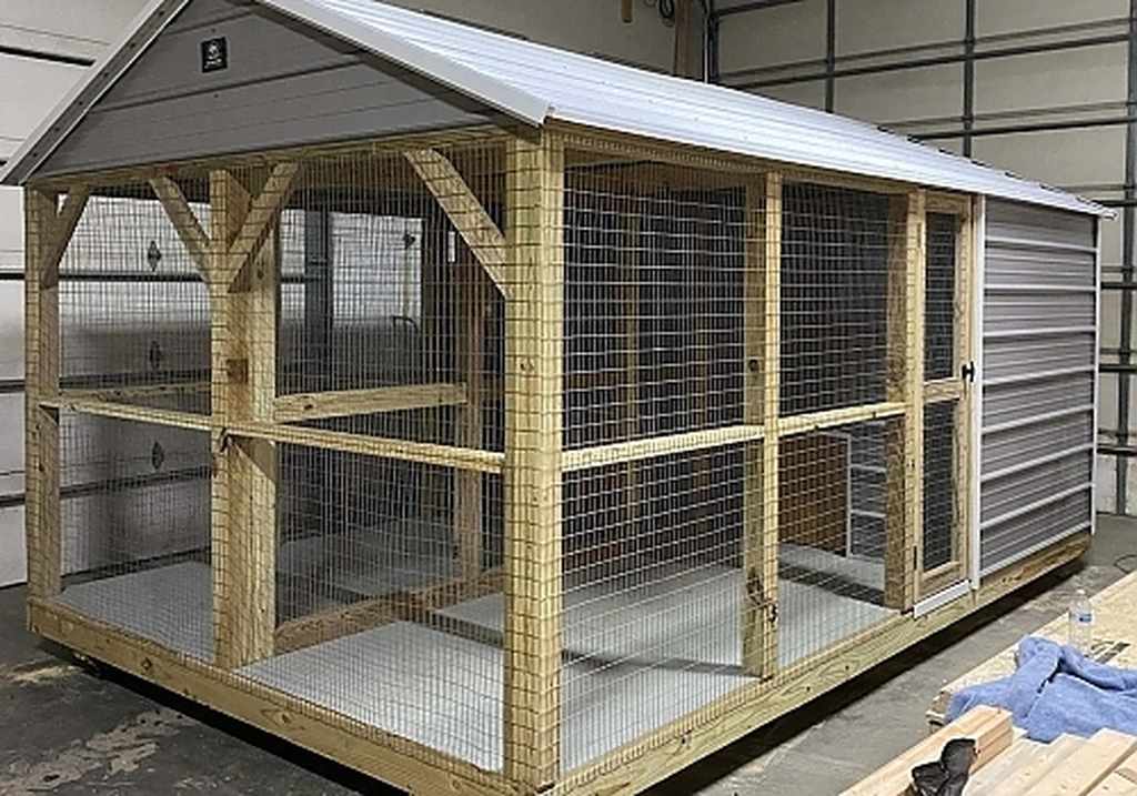 View of wire chicken coop.
