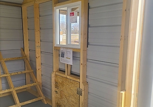 inside view of metal coop.