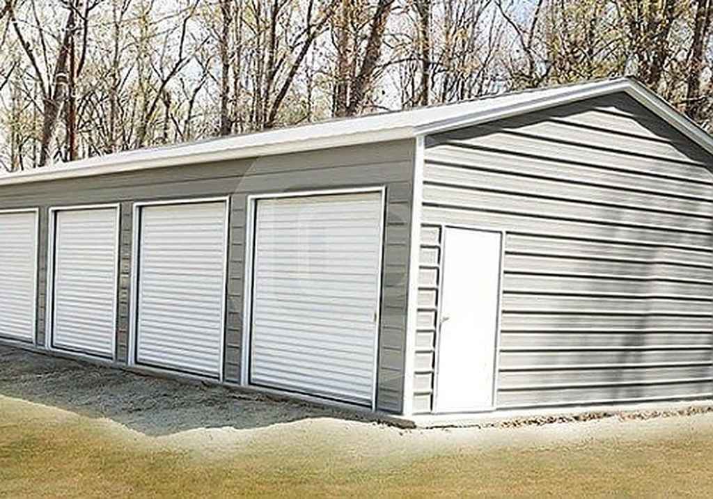 Gray metal multi-door storage shed in Leonard, OK